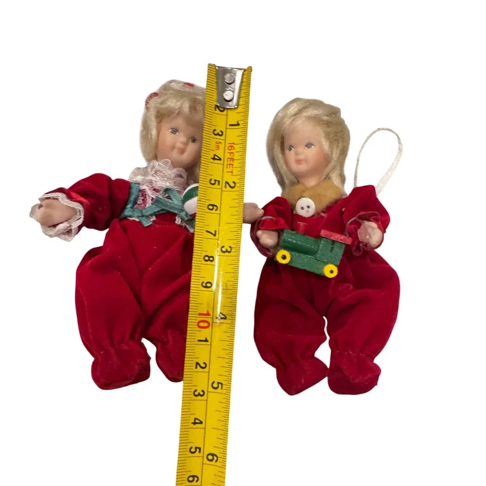 Vintage Christmas Dolls Pair‎ Red Velvet Outfit Ball Train Kurt S Adler  5